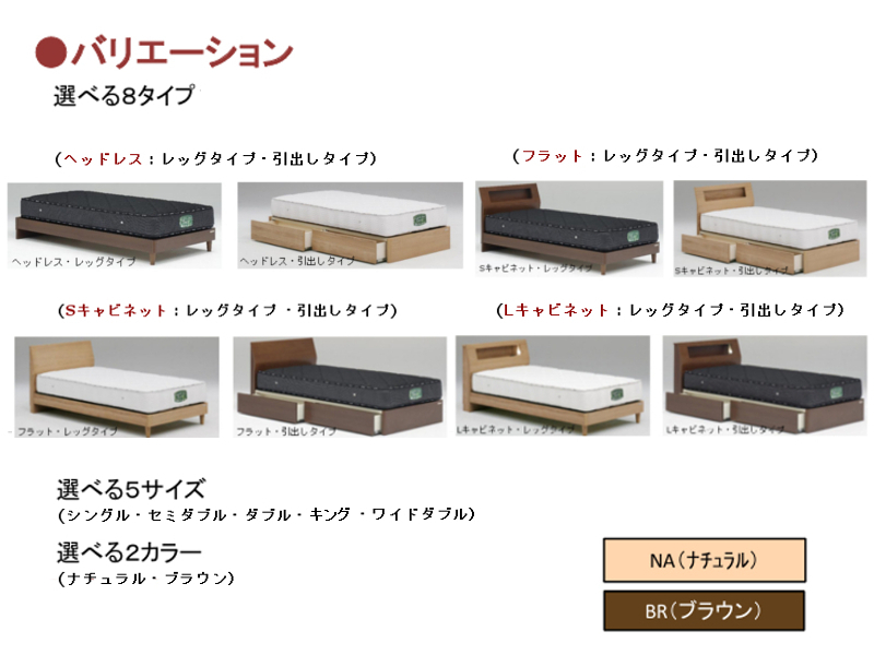 ウォルテ Sキャビネット 引出し付き ベッドフレーム キング